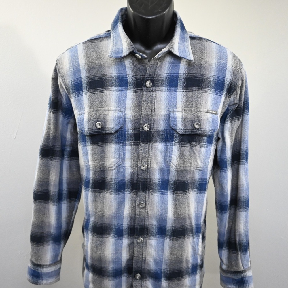 Eddie Bauer Fleece Lined Flannel Shacket Jacket Mens Medium Plaid W/ Pockets